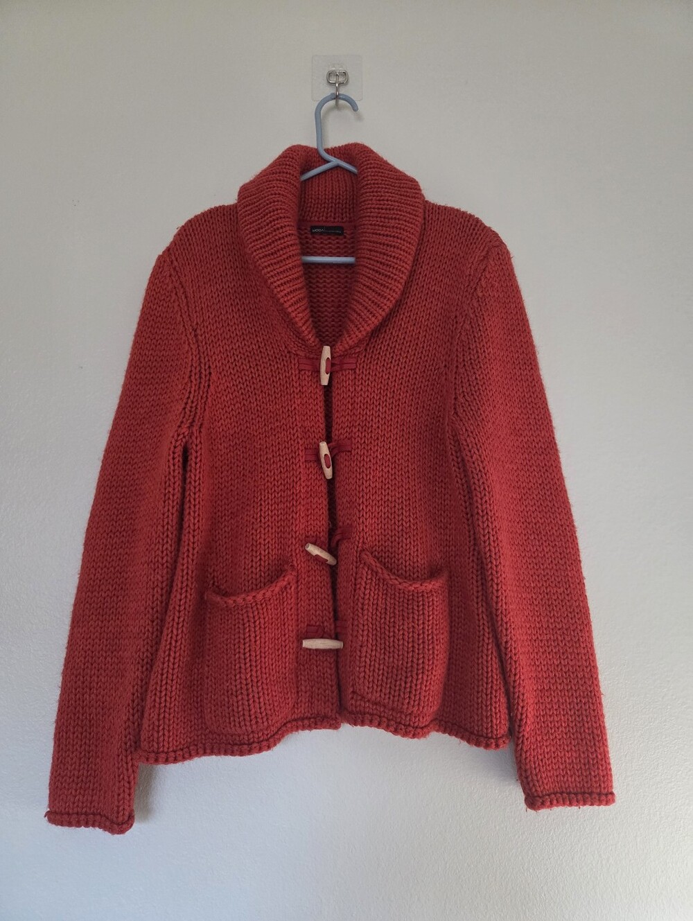 Moda International Red Shawl Collar Toggle Cardigan